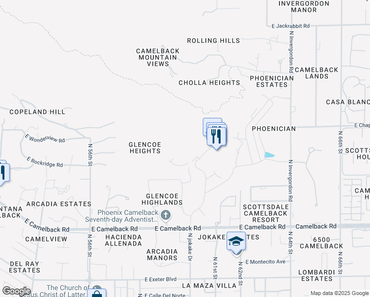 map of restaurants, bars, coffee shops, grocery stores, and more near 6000 East Camelback Road in Scottsdale