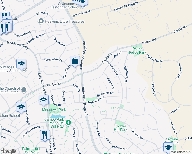 map of restaurants, bars, coffee shops, grocery stores, and more near 32872 Northshire Circle in Temecula