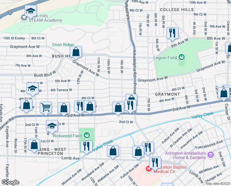 map of restaurants, bars, coffee shops, grocery stores, and more near 920 4th Court West in Birmingham