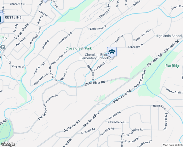 map of restaurants, bars, coffee shops, grocery stores, and more near 4201 Wilderness Road in Birmingham