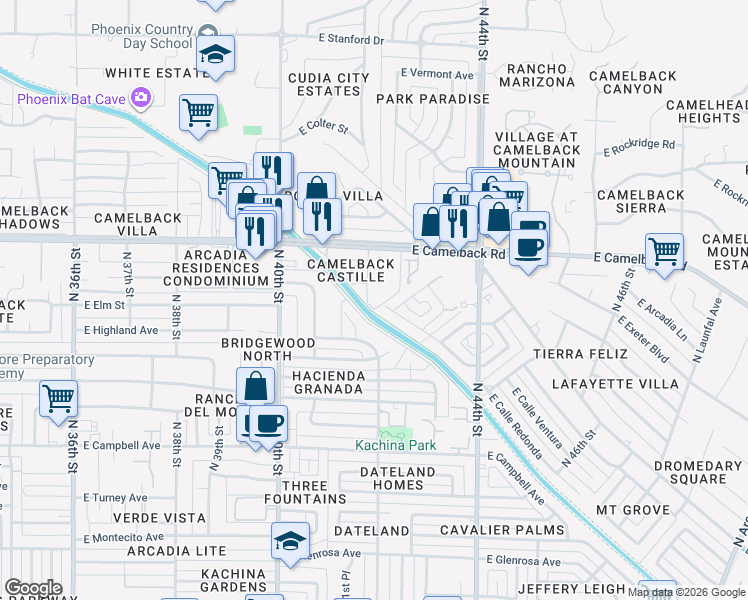 map of restaurants, bars, coffee shops, grocery stores, and more near 4701 North 41st Place in Phoenix
