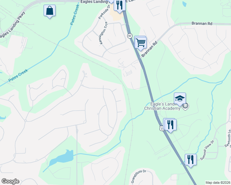 map of restaurants, bars, coffee shops, grocery stores, and more near 705 Summerbrooke Court in McDonough