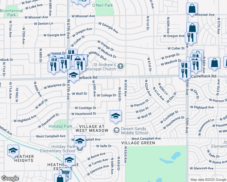 map of restaurants, bars, coffee shops, grocery stores, and more near 4814 North 63rd Lane in Phoenix