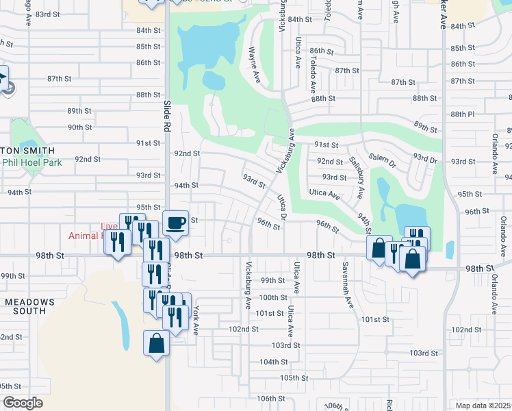map of restaurants, bars, coffee shops, grocery stores, and more near 4901 94th Street in Lubbock