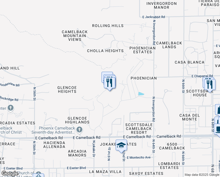 map of restaurants, bars, coffee shops, grocery stores, and more near 6000 East Camelback Road in Scottsdale