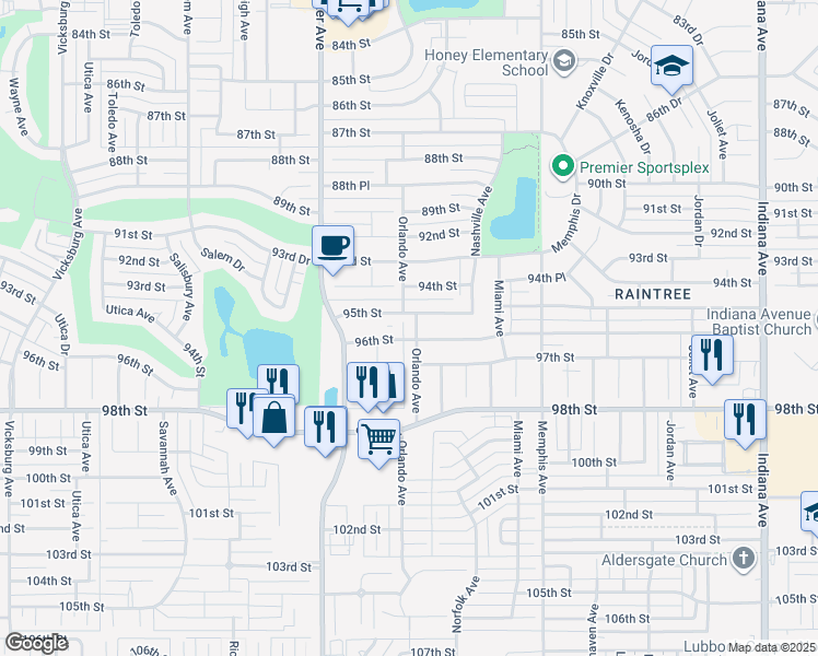 map of restaurants, bars, coffee shops, grocery stores, and more near 4012-4014 95th Street in Lubbock
