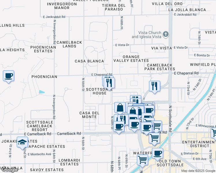 map of restaurants, bars, coffee shops, grocery stores, and more near 4800 North 68th Street in Scottsdale