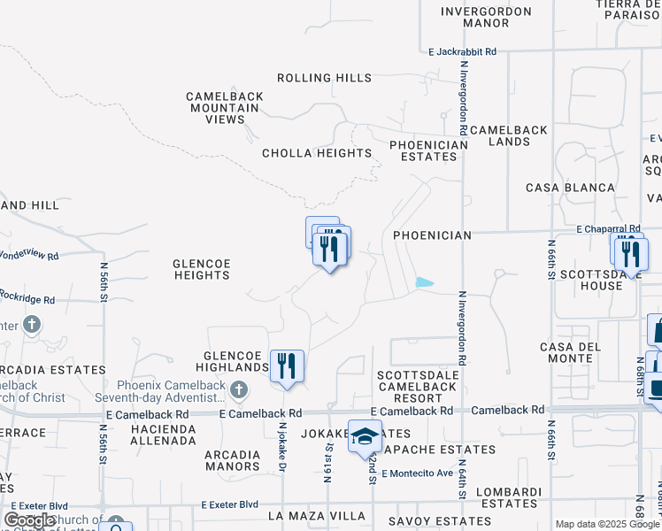 map of restaurants, bars, coffee shops, grocery stores, and more near 6000 East Camelback Road in Scottsdale