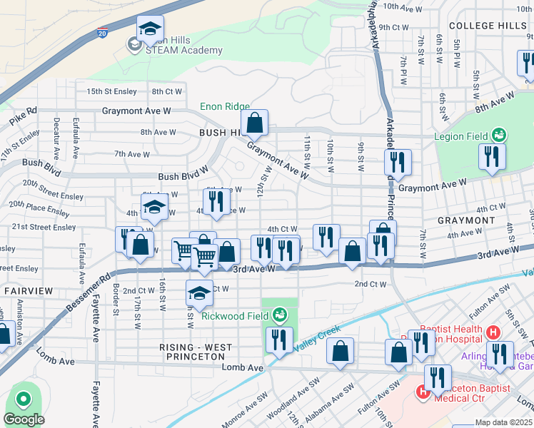 map of restaurants, bars, coffee shops, grocery stores, and more near 1137 4th Terrace West in Birmingham
