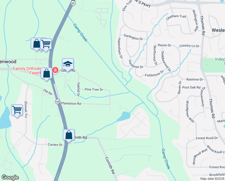 map of restaurants, bars, coffee shops, grocery stores, and more near 250 Country Lane Road in Fayetteville