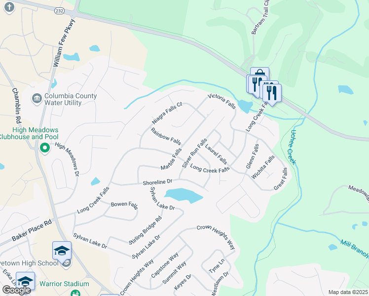 map of restaurants, bars, coffee shops, grocery stores, and more near 495 Marble Falls in Grovetown