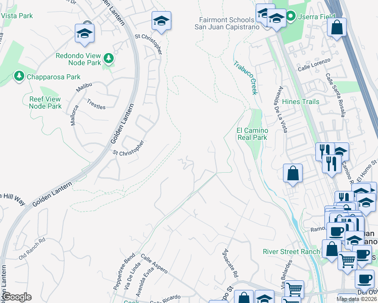 map of restaurants, bars, coffee shops, grocery stores, and more near 31531 Peppertree-Bend in San Juan Capistrano