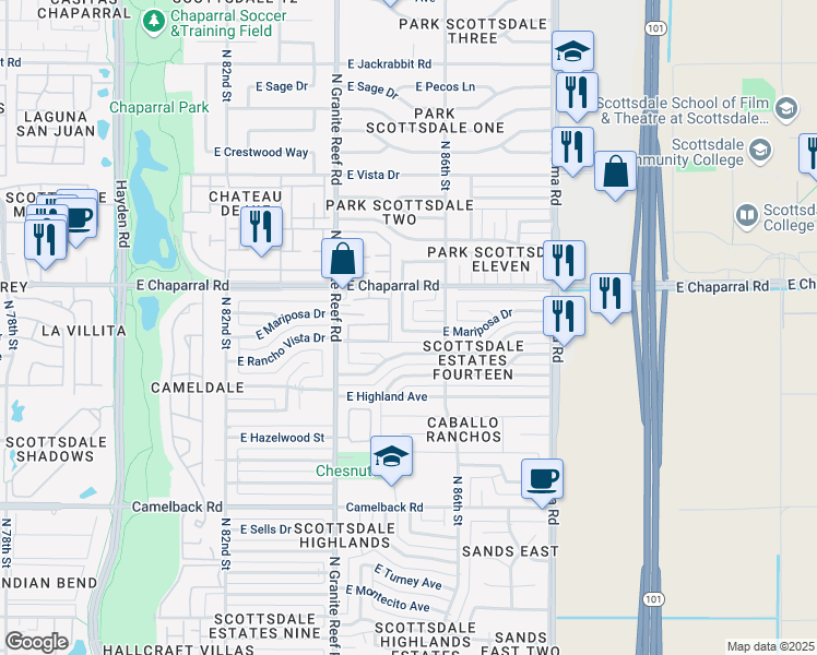 map of restaurants, bars, coffee shops, grocery stores, and more near 8516 East Northland Drive in Scottsdale