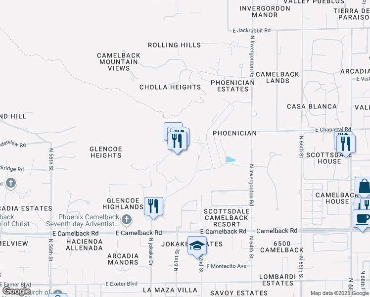 map of restaurants, bars, coffee shops, grocery stores, and more near 6000 East Camelback Road in Scottsdale