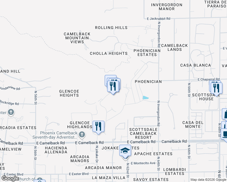 map of restaurants, bars, coffee shops, grocery stores, and more near 6000 East Camelback Road in Scottsdale
