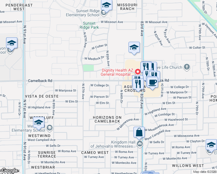 map of restaurants, bars, coffee shops, grocery stores, and more near in Glendale