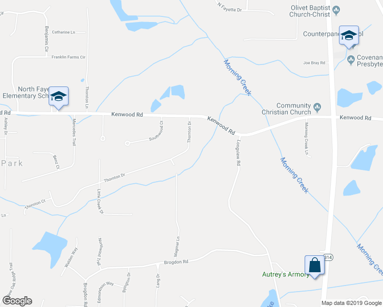 map of restaurants, bars, coffee shops, grocery stores, and more near 130 Thornton Drive in Fayetteville