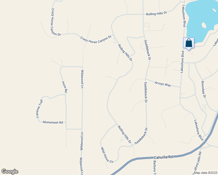 map of restaurants, bars, coffee shops, grocery stores, and more near 42553 Rolling Hills Drive in Aguanga