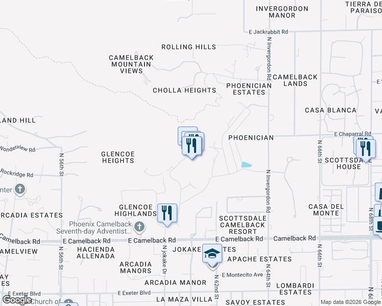 map of restaurants, bars, coffee shops, grocery stores, and more near 6000 East Camelback Road in Scottsdale