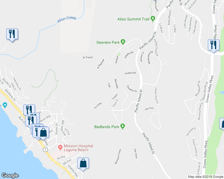 map of restaurants, bars, coffee shops, grocery stores, and more near 23 Saint Maxime in Laguna Niguel