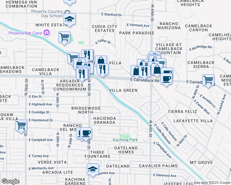 map of restaurants, bars, coffee shops, grocery stores, and more near 4148 East Calle Redonda in Phoenix