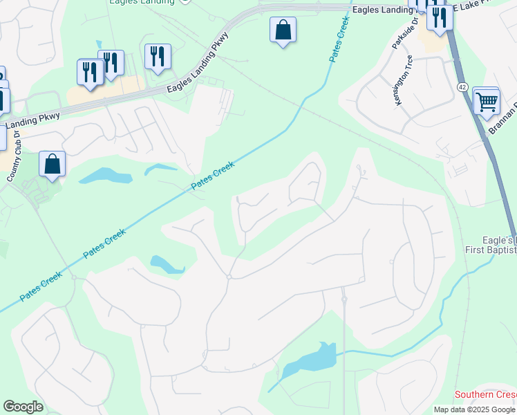 map of restaurants, bars, coffee shops, grocery stores, and more near 832 Chalet Hills in McDonough
