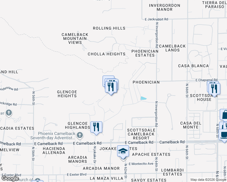 map of restaurants, bars, coffee shops, grocery stores, and more near 6000 East Camelback Road in Scottsdale
