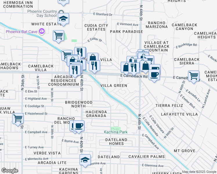 map of restaurants, bars, coffee shops, grocery stores, and more near 4148 East Calle Redonda in Phoenix