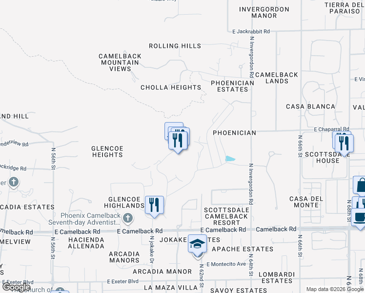 map of restaurants, bars, coffee shops, grocery stores, and more near 6000 East Camelback Road in Scottsdale