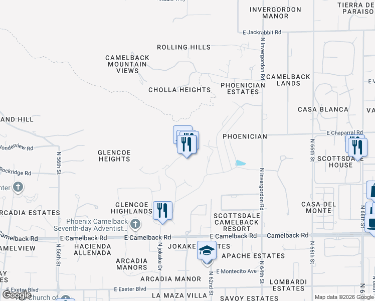 map of restaurants, bars, coffee shops, grocery stores, and more near 6000 East Camelback Road in Scottsdale