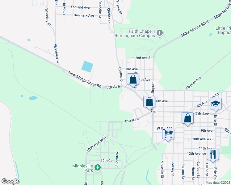 map of restaurants, bars, coffee shops, grocery stores, and more near 5211 Loop Road in Birmingham