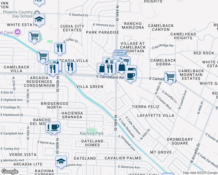 map of restaurants, bars, coffee shops, grocery stores, and more near 4901 North 42nd Place in Phoenix