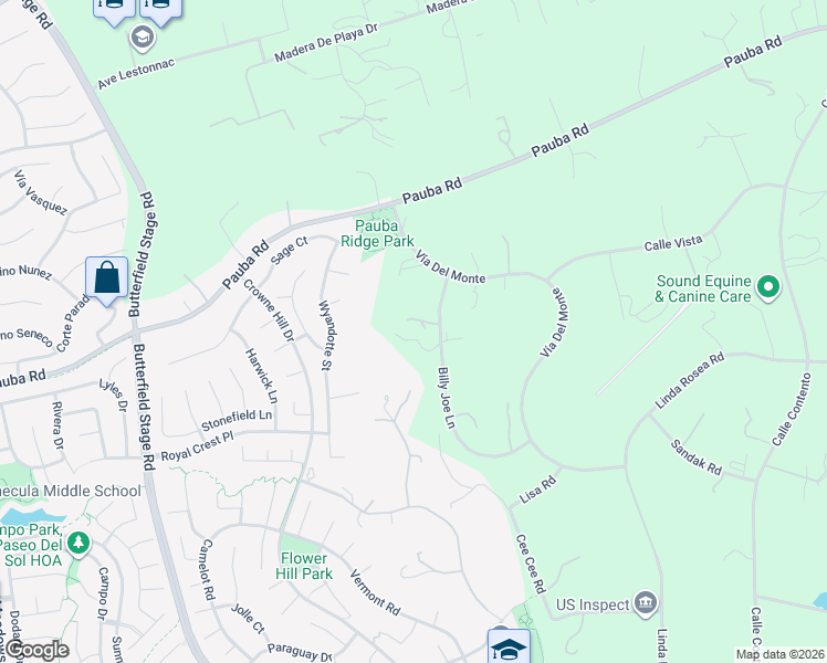 map of restaurants, bars, coffee shops, grocery stores, and more near 41325 Billy Joe Lane in Temecula