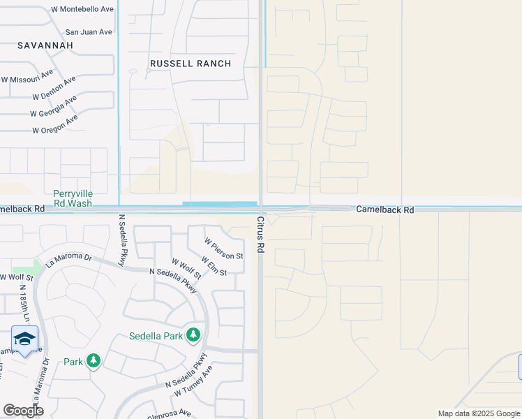 map of restaurants, bars, coffee shops, grocery stores, and more near 17901 West Camelback Road in Goodyear
