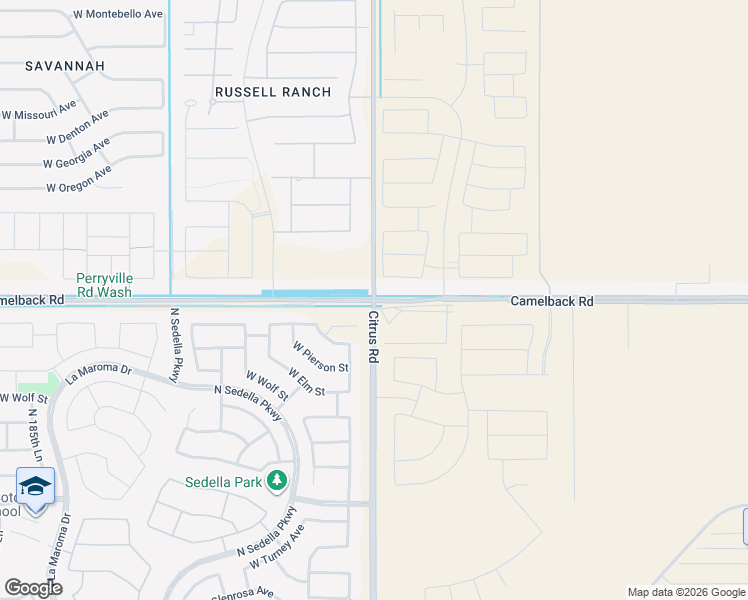 map of restaurants, bars, coffee shops, grocery stores, and more near 17901 West Camelback Road in Goodyear