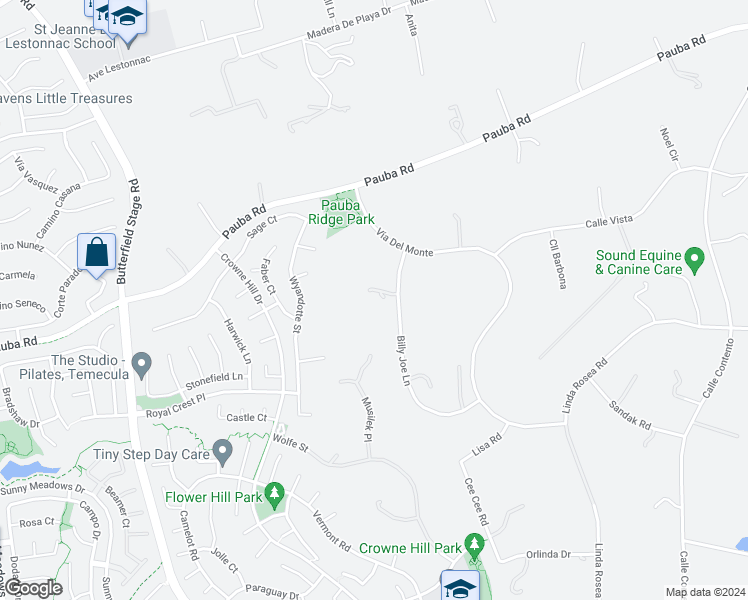 map of restaurants, bars, coffee shops, grocery stores, and more near 41325 Billy Joe Lane in Temecula