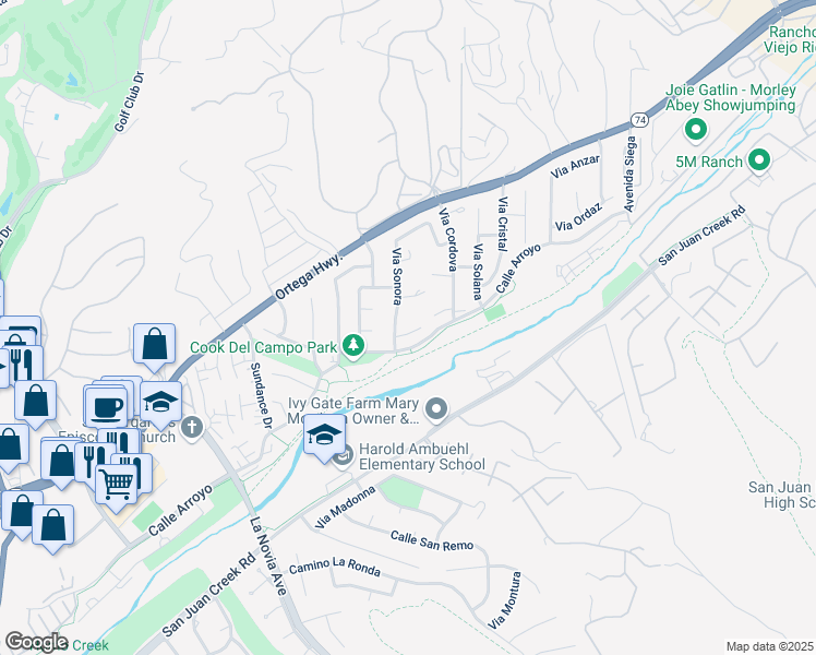 map of restaurants, bars, coffee shops, grocery stores, and more near 28001 Paseo Barranca in San Juan Capistrano