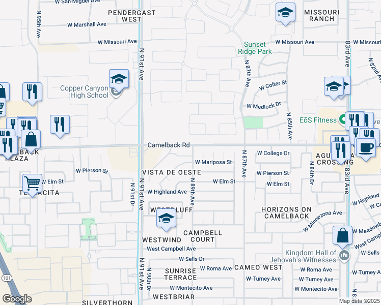 map of restaurants, bars, coffee shops, grocery stores, and more near 4829 North 89th Avenue in Phoenix