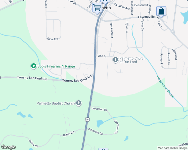 map of restaurants, bars, coffee shops, grocery stores, and more near 509 Main Street in Palmetto