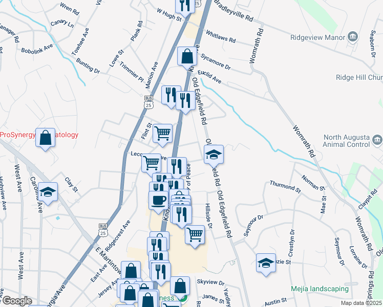 map of restaurants, bars, coffee shops, grocery stores, and more near 405 Lecompte Avenue in North Augusta