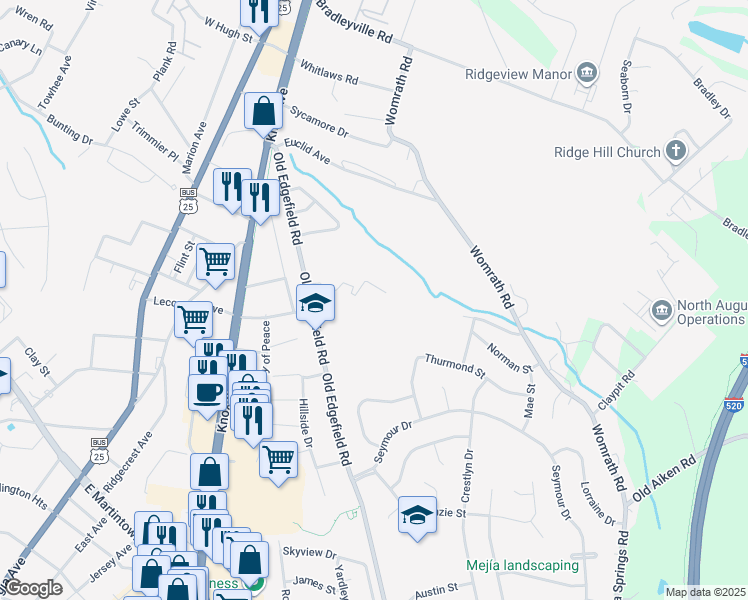 map of restaurants, bars, coffee shops, grocery stores, and more near 1200 Talisman Drive in North Augusta