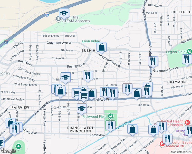 map of restaurants, bars, coffee shops, grocery stores, and more near 1308 4th Terrace West in Birmingham