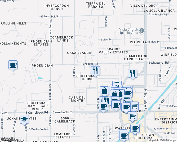 map of restaurants, bars, coffee shops, grocery stores, and more near 4800 North 68th Street in Scottsdale