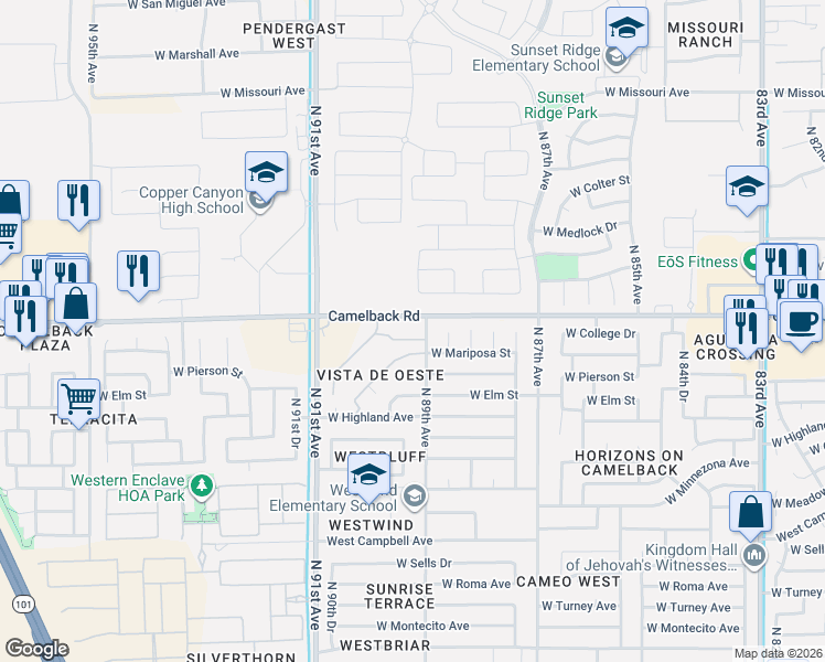 map of restaurants, bars, coffee shops, grocery stores, and more near 4829 North 89th Avenue in Phoenix