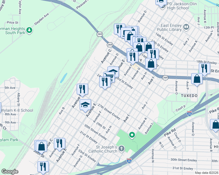 map of restaurants, bars, coffee shops, grocery stores, and more near 517 24th Street in Birmingham