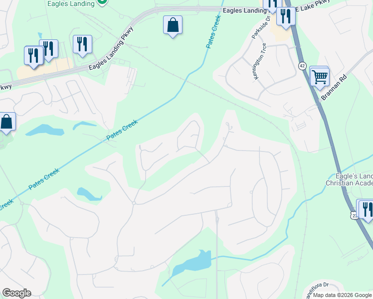 map of restaurants, bars, coffee shops, grocery stores, and more near 141 Breton Highlands in McDonough