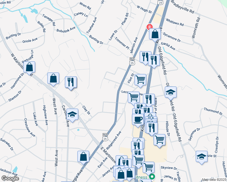 map of restaurants, bars, coffee shops, grocery stores, and more near 1450 Georgia Avenue in North Augusta