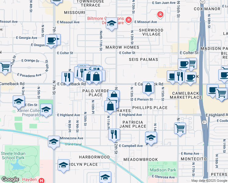 map of restaurants, bars, coffee shops, grocery stores, and more near in Phoenix