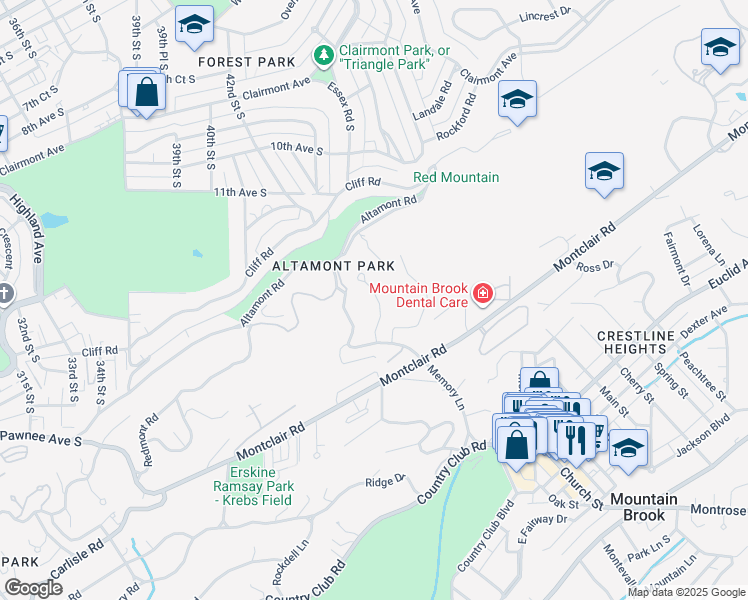map of restaurants, bars, coffee shops, grocery stores, and more near 1436 Blenheim Place in Birmingham