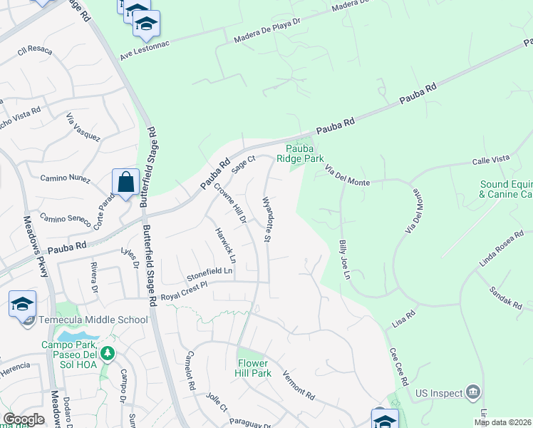 map of restaurants, bars, coffee shops, grocery stores, and more near 42255 Wyandotte Street in Temecula